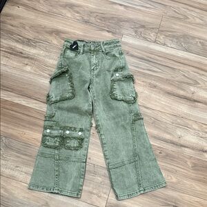 Fashion Nova Kids Green Cargo Jeans